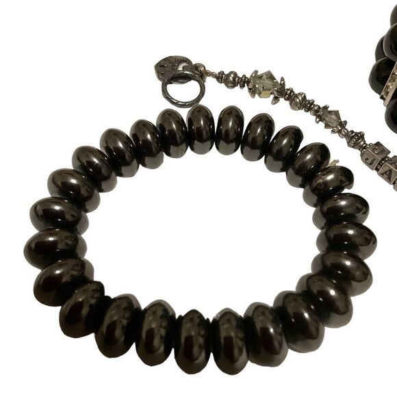Lot of 3 Silver Black Bracelets - Picture 6 of 7